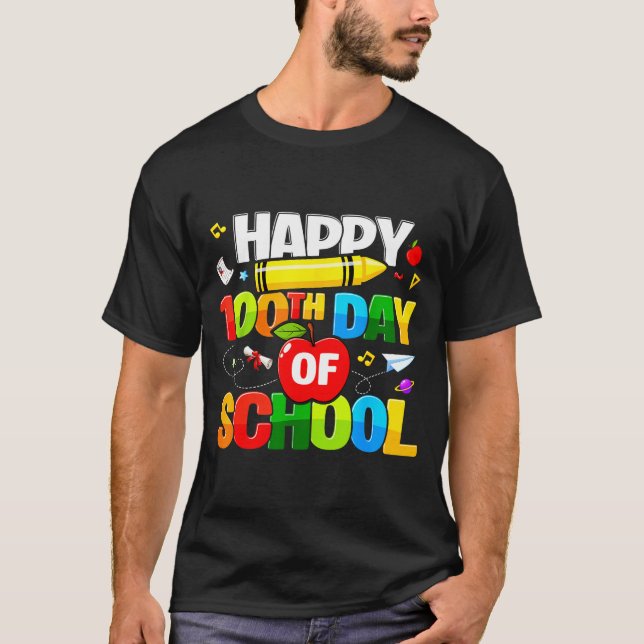 100th Day Of School Shirt For Teachers Kids Happy  (Front)