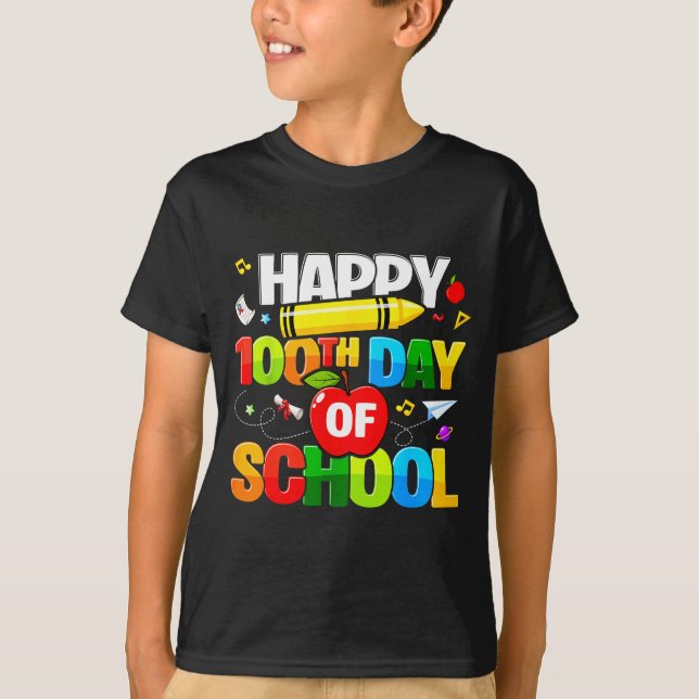 100th Day Of School Shirt For Teachers Kids Happy  (Front)