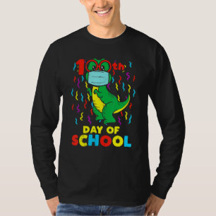 100th Day Of School T Rex Dino Face Mask 100 Days T-Shirt
