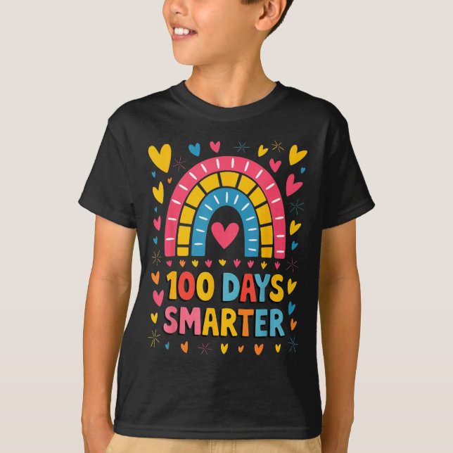 100th Day Of School Teacher 100 Days Smarter Rainb T-Shirt (Front)