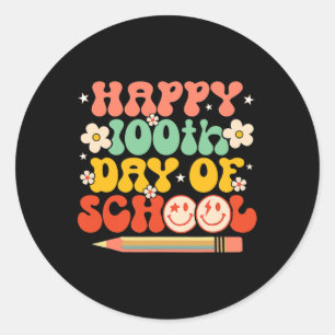 100th Day Of School Teacher Kids Retro Groovy 100  Classic Round Sticker