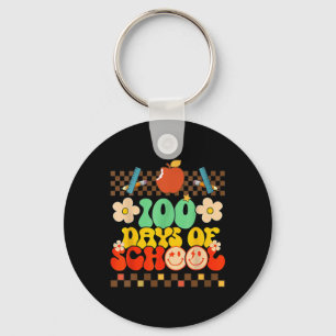 100th Day Of School Teacher Kids Retro Groovy 100  Key Ring
