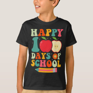 100th Day Of School Teacher Kids Retro Groovy 100 T-Shirt