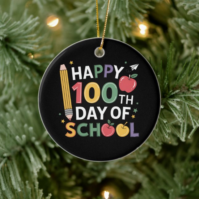 100th Day of School Teachers Happy 100 Days Ceramic Tree Decoration (Tree)
