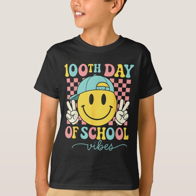 100th Day Of School Vibes 100 Days Teacher Boy Gir T-Shirt (Front)