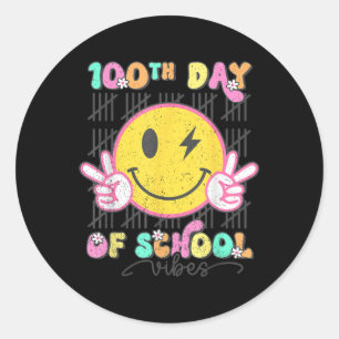 100th Day Of School Vibes Cute Groovy 100 Days Of Classic Round Sticker