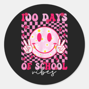 100th Day Of School Vibes Pink Smile Face 100 Days Classic Round Sticker
