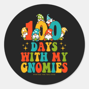 100th Day Of With My Gnomies Teacher Kid Groovy Hi Classic Round Sticker