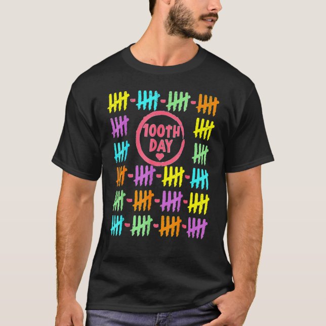 100th Day Rainbow Lines Tally Marks 100 Days Of Sc T-Shirt (Front)