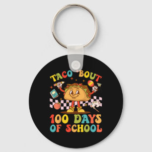 100th Day Teacher Taco Bout Retro Groovy 100 Days  Key Ring