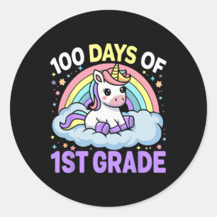 100th Days Of 1st Grade Unicorn Girls 100 Days Of Classic Round Sticker