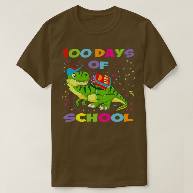 100th Days Of School Funny Dinosaur Trex T-Shirt (Design Front)