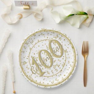 100th Elegant Centenarian Party Gold/White Paper Plate