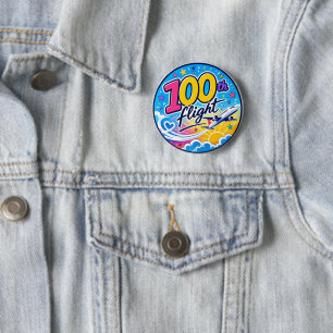 100th flight colourful aeroplane travel souvenir 6 cm round badge