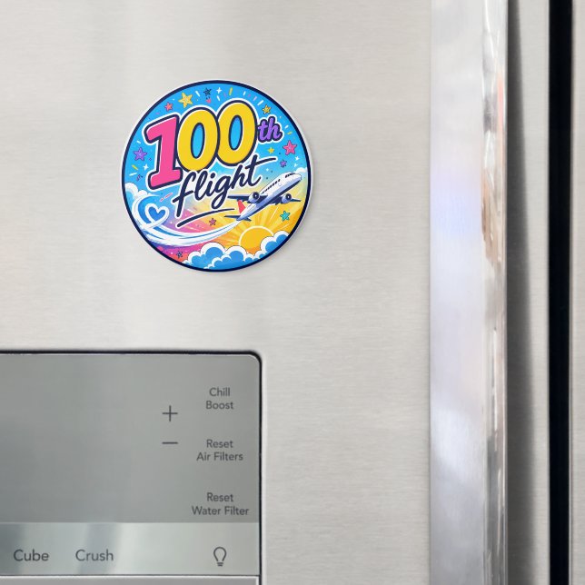 100th flight colourful aeroplane travel souvenir magnet (In Situ (Fridge))
