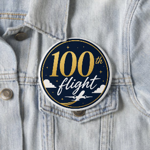 100th flight gold aeroplane travel souvenir 10 cm round badge