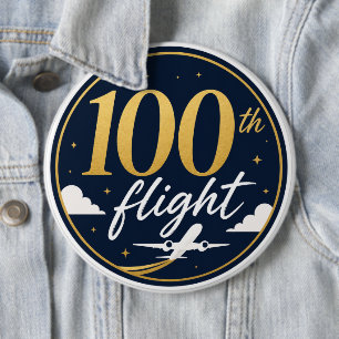 100th flight gold aeroplane travel souvenir 6 cm round badge