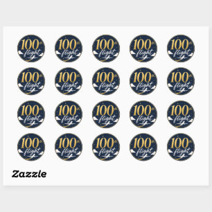 100th flight gold aeroplane travel souvenir classic round sticker