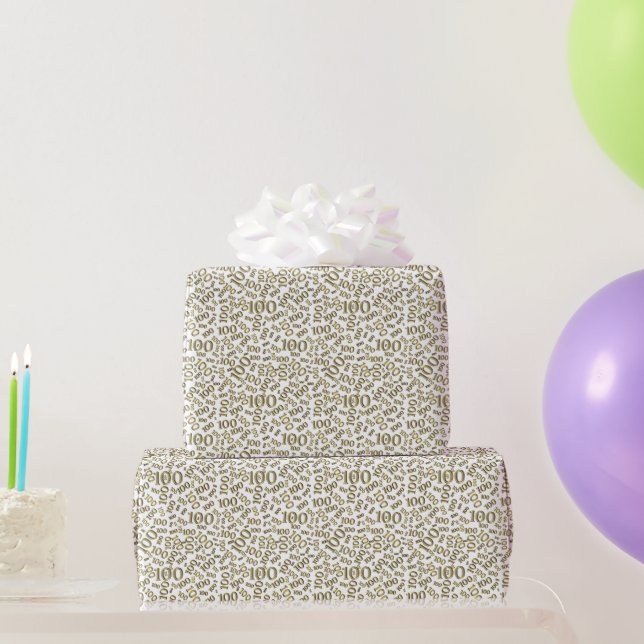 100th Gold/White Random Number Pattern Small Wrapping Paper (Party Gifts)