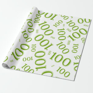 100th Green/White Random Number Pattern Large Wrapping Paper