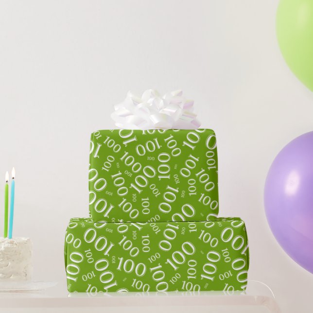 100th Green/White Random Number Pattern Medium Wrapping Paper (Party Gifts)