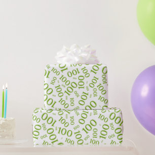 100th Green/White Random Number Pattern Medium Wrapping Paper