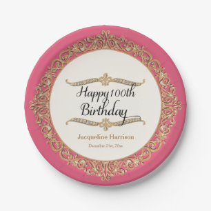 100th Happy Birthday Party Celebration Jewel Look Paper Plate