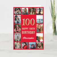 100th Happy Birthday Red and Gold Photo Collage