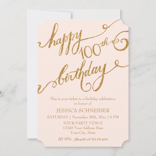 100th, Hundredth Birthday Party Celebration Invitation (Front)