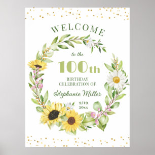 100th Ladies Birthday Womens 100 Sunflower Welcome Poster