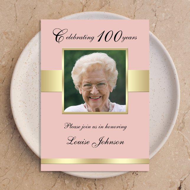 100th Photo Birthday Party Rose Gold Invitation (Creator Uploaded)