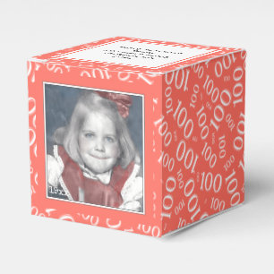 100th Photo Keepsake - Coral/White Number Pattern Favour Box