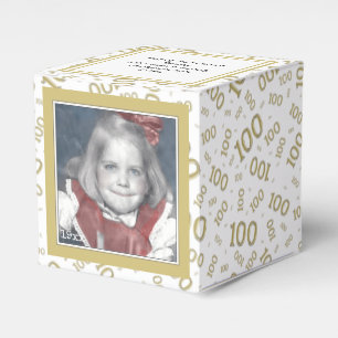 100th Photo Keepsake Gold/White Number Pattern Favour Box