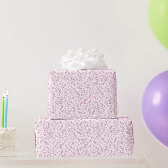 100th Pink/White Random Number Pattern Small Wrapping Paper (Party Gifts)