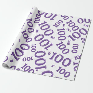 100th Purple/White Random Number Pattern Large Wrapping Paper