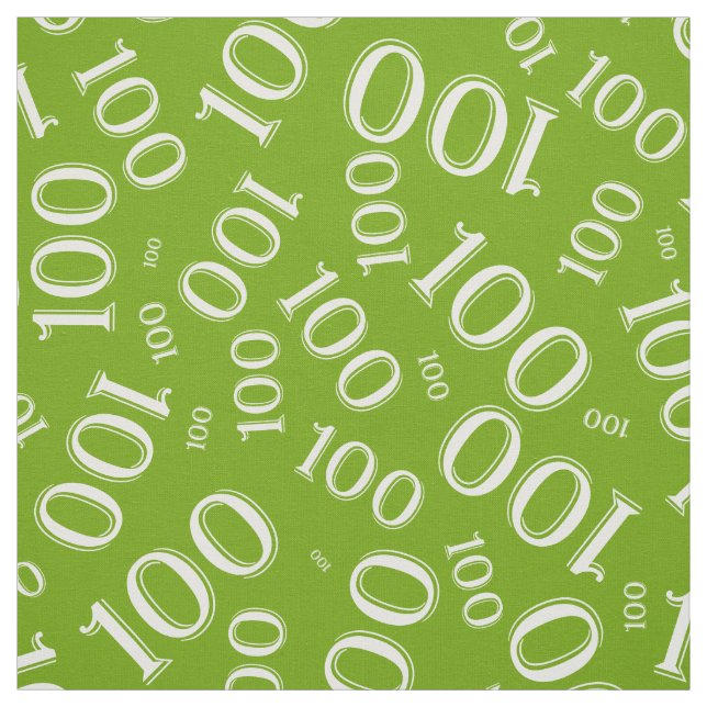 100th Scattered Number Pattern Green and White Fabric (Swatch)