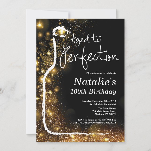 100th Wine Birthday Invitation. Aged to Perfection Invitation (Front)