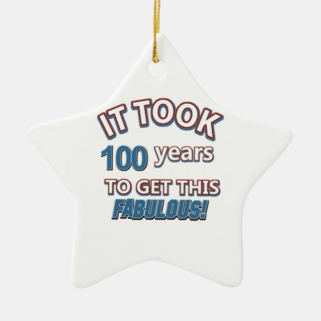 100th year birthday designs ceramic tree decoration (Front)