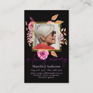100x Pretty Floral PHOTO Prayer Memorial Card