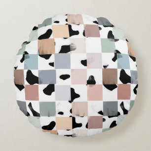 101 Cows + Pastel Chalk Chequered Round Cushion