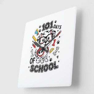 101 Days of School Dalmatian Puppy Square Wall Clock