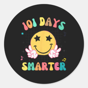 101 Days Smarter Cute Smile Face Hippie 100th Day Classic Round Sticker