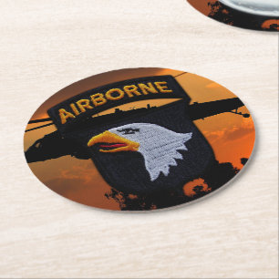 101st ABN Airborne Screaming Eagles Veterans LRRP Round Paper Coaster