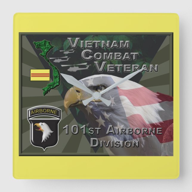 101st Airborne Div Vietnam Combat Veteran Square Wall Clock (Front)