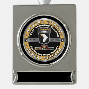 101st Airborne Division Desert Storm Veteran  Silver Plated Banner Ornament