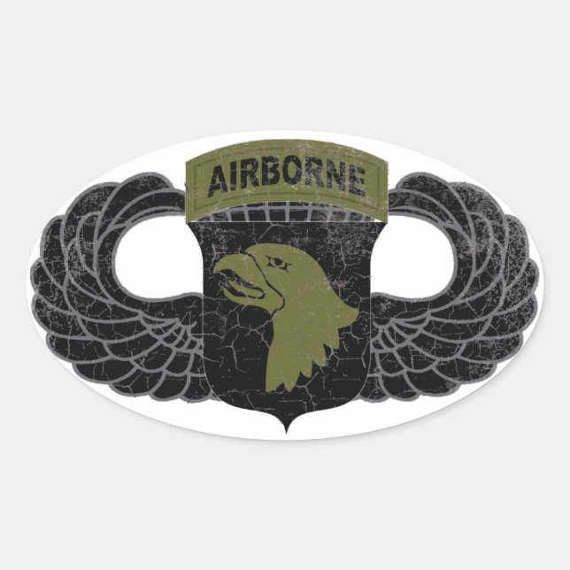 101st Airborne Division "Screaming Eagles" RUSTIC Oval Sticker (Front)