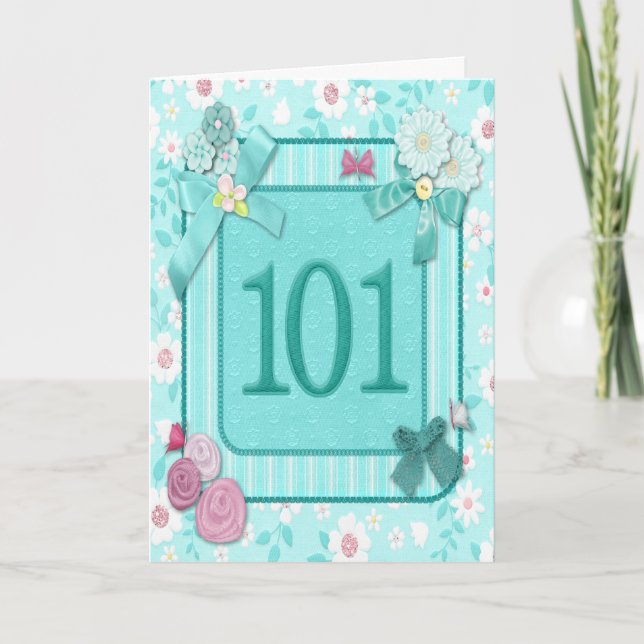 101st birthday card with flowers (Front)