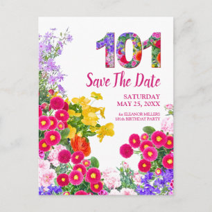 101st Birthday Floral Flowers Modern Save The Date Announcement Postcard