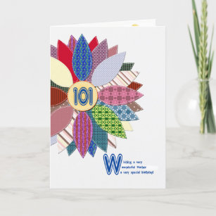 101st birthday for mother, stitched flower card