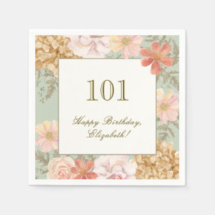 101st Birthday Napkin Autumn Color Floral Sage